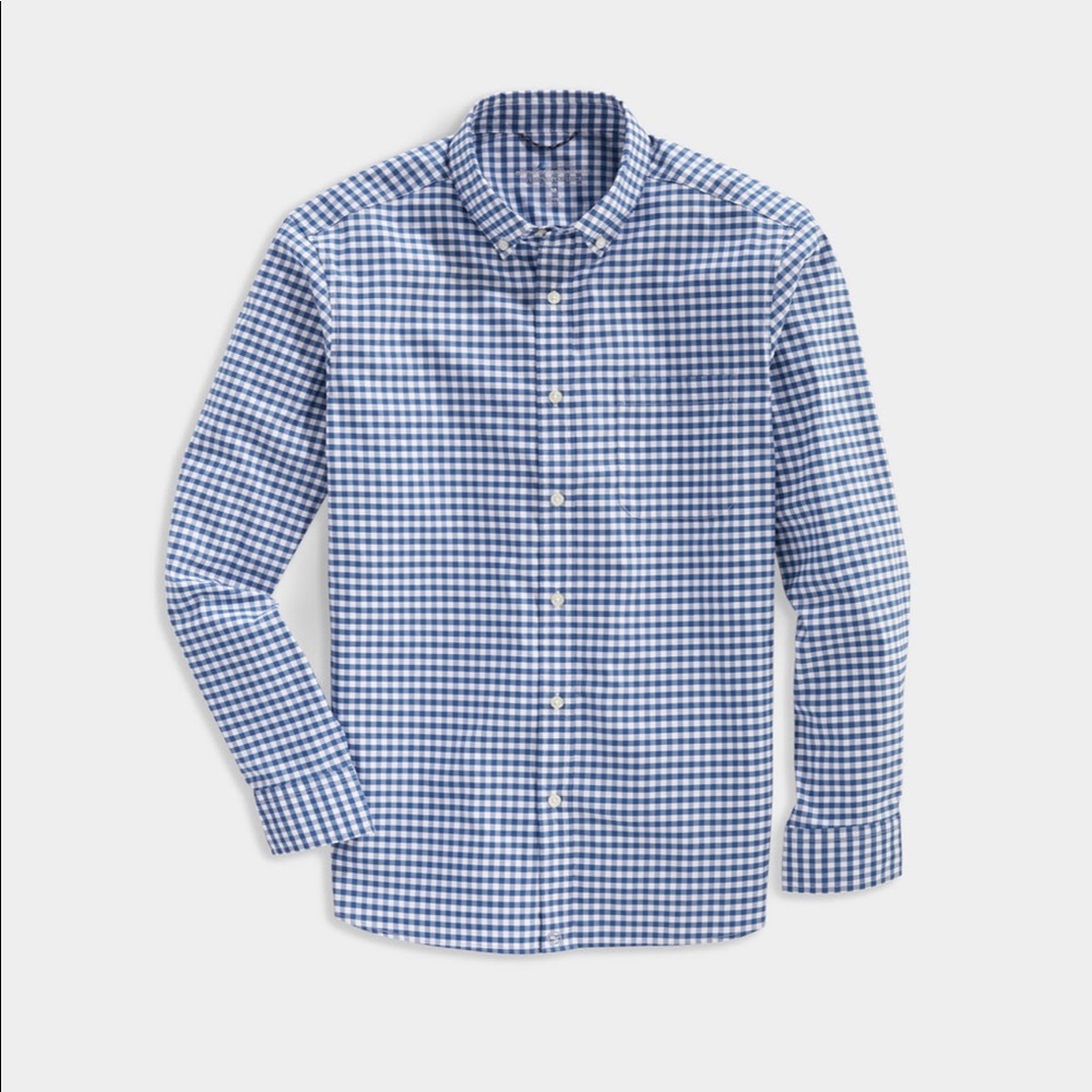 Vineyard Vines Carleton Gingham Classic Tucker Button Shirt Blue/White - Size XL